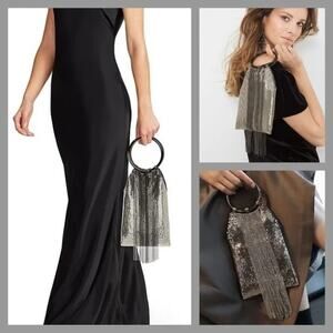 NWT Whiting & Davis Black Cascade Crystal Fringe Mesh Bracelet Bag